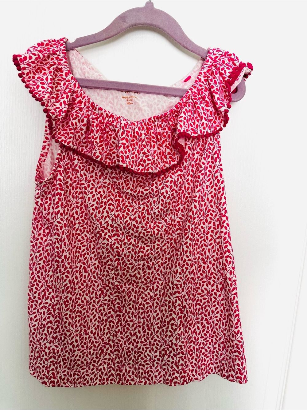 Mini Boden Pink Botanical Print Top, 100% cotton, size 9-10